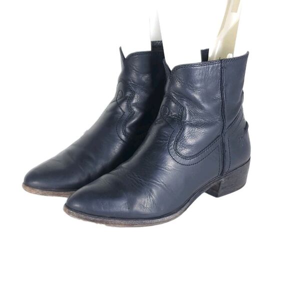 Frye Women's Ray Seam US7,5M Black Leather Side Zip Western Ankle Booties - Picture 1 of 16
